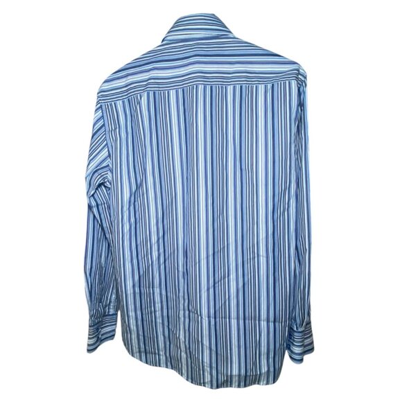Robert Graham Mens Striped Long Sleeve Shirt M 100% Cotton Blue & White Pattern - Picture 3 of 7
